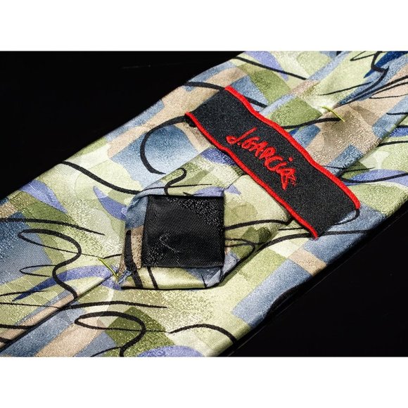 Vintage Jerry Garcia Carousel Green Blue Abstract 100% Silk Men's Designer Tie - Picture 3 of 5